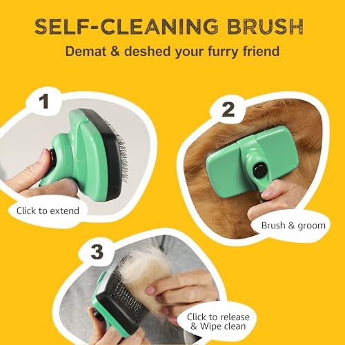 Deshedding Dog Brush for Shedding – Self Clean Cat Brush Deshedding & Grooming Tool for Long Haired and Short Haired Dogs, Slicker Brushes for Dogs, Skin-Friendly, Retractable Bristles, Easy to Clean