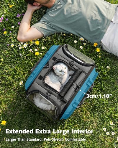 Pecute Cat Carrier,Double Bubble Pet Carrier for Cat Small Dogs,Gray M