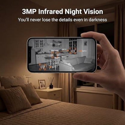 AI Pet Camera Indoor, Multi-Pet Recognition for Up to 6 Pets, 2K 3MP Dog & Cat Camera with 360° Auto Tracking, AI Daily Summaries, Night Vision, 2-Way Audio, 2.4/5GHz WiFi