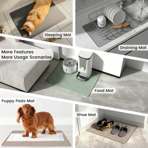 OHMO Cat Litter Mat Medium 23.6x15.7in, Beige Silicone Rubber Scatter Control Kitty Litter Box Trapping Mat, Waterproof Easy to Clean, Odorless Pet Supplies, Indoor Cat Essentials
