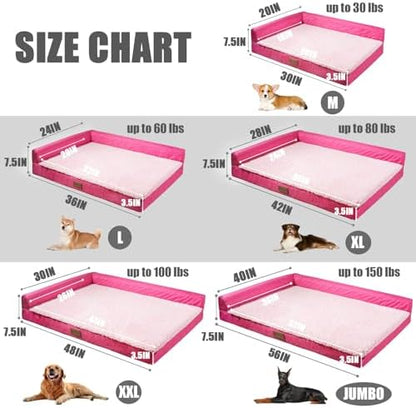 Patas Lague Orthopedic Large Dog Bed Washable Pet Sofa Bed 42''X28''Pink