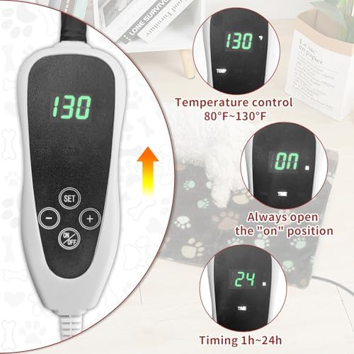 GOLOPET Cat Heating Pad 18x18 in with Smart Thermostat Switch and Power Line Protection Tube,Obtained MET and UL Dual Certification,Waterproof Pet Heating Pad for Cats, with Black Cloth Cover