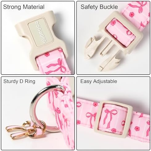 DOGWONG Pink Dog Collar, Spring Summer Cute Girl Dog Collar, Floral Girl Female Dogs Collars for Small Medium Dogs, Neck 11-16 inches