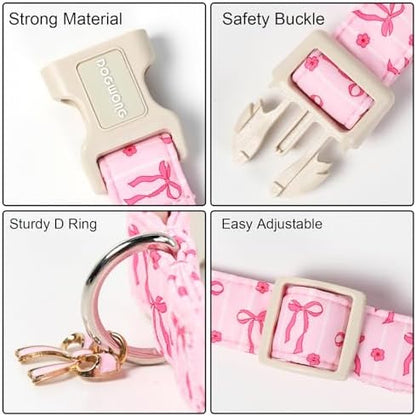 DOGWONG Pink Dog Collar, Spring Summer Cute Girl Dog Collar, Floral Girl Female Dogs Collars for Medium Lrage Dogs, Neck 15.3-23.6 inches