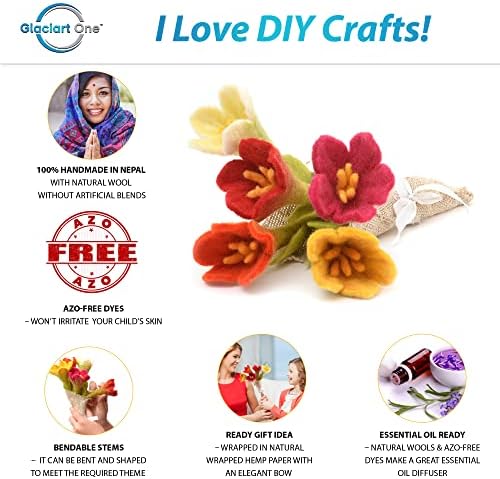 Glaciart One Felt Lily Flowers Artificial Bouquet - 5 pcs|Reusable, Washable and Essential Oil Ready Multi Color Artificial Flowers w/Bendable Wire Stem |Great as Gift and Home or Event Decorations