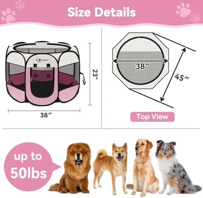 Sieidihit Dog Cat Pet Playpen Puppy Crate Cage Indoor Outdoor, Large Pink
