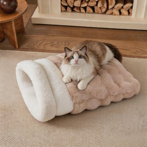 3 in 1 Semi-Enclosed Self Warming Burrow Cat Bed Sleeping Cave