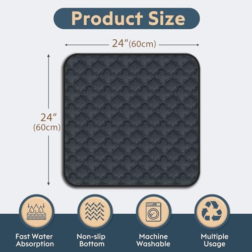 FunFurry Washable Pee Pads for Dogs - 2 Pack Reusable Pee Pads，Waterproof Puppy Pads，Pet Training Pads，Super Absorbent with Dog Paw Shape Non-Slip Backing (Dark Grey, 24" X 24" - 2 Pack)