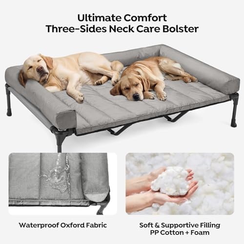 Veehoo Outdoor Elevated Dog Bed with Waterproof Bolster Cushion, Cooling