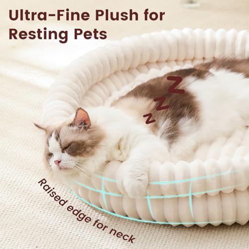 Pet Bed for Medium Dogs and Cats, 28" Cute Donut Cat Bed, White