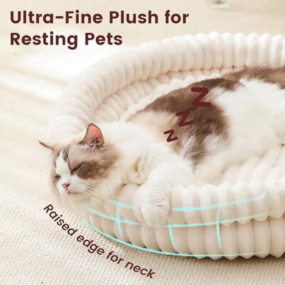 Pet Bed for Medium Dogs and Cats, 28" Cute Donut Cat Bed, White