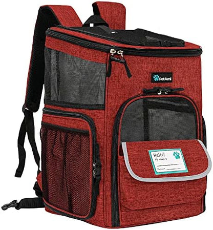 PetAmi Dog Backpack Carrier, Airline Approved 4-Way Entry Cat Bag, Red