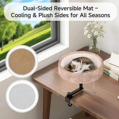 Chumajor Cat Desk Bed, 360° Rotating & Adjustable Cat Bed, 50 lbs, Brown