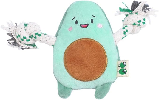 Green Sheep Squeaky Avocado Dog Toy, Plush Puppy Toys for Small Dogs to Keep Them Busy, Eco-Friendly Recycled Cotton Rope Pet Toy