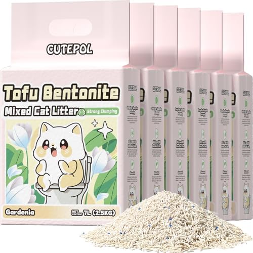 Mixed 4-in-1 Clumping Cat Litter 33 lb, Odor Control and Rapid Clumping, Water Absorbent and Flushable, Dust-Free, Multi-Cat, Bentonite Tofu Cat Litter, Jasmine Scent, 5.5lb/Pack