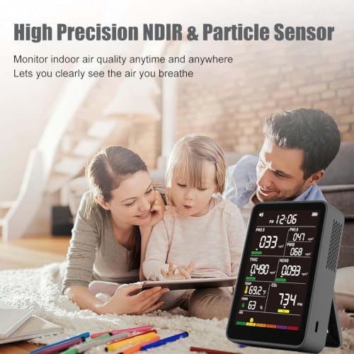 16-in-1 Indoor Air Quality Monitor, High-Precision Multi-Parameter Smart Air Quality Tester with HD Real-Time Color Screen, Portable Air Quality Monitor for Home, Office, Cars, School, Bedroom