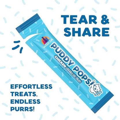 Bundle of Weruva Puddy Pops Lickable Cat Treats in 3 flavors, Chicken, Tuna & Salmon, and Chicken & Pumpkin