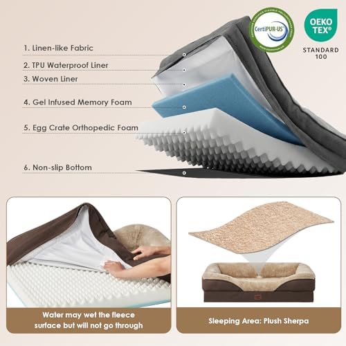 EHEYCIGA Orthopedic Dog Bed for Large Dog, Memory Foam Dog Couch, Brown