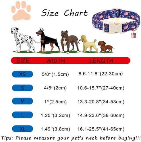 American Flag Dog Collar, 4th of July Cotton Patriotic Pet Collar, Adjustable Durable Quick Release Buckle with Charm for Small Medium Large Dogs