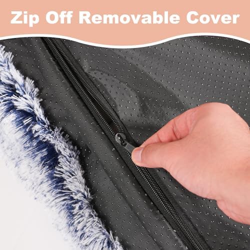 Bedfolks Waterproof Crate Bed, Plush Dog & Cat Bed with Removable Washable Cover, Faux Fur Kennel Pad, 23"x18", Dark Blue