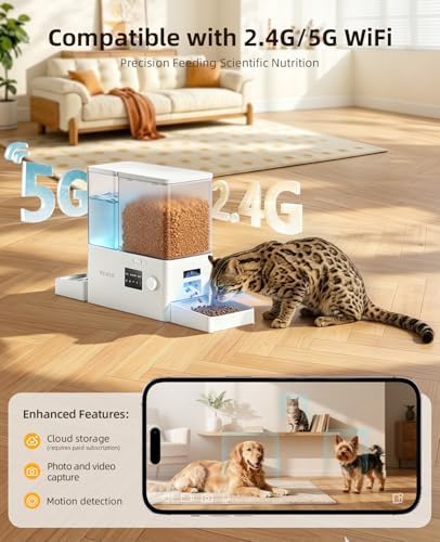 ROJECO Automatic Cat Feeder and Water,Auto Feeder Cat Food with Camera