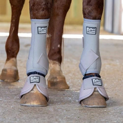 Jeffers Expression Protective Horse Boots, 1 Pair, Medium - Safe Neoprene Leg Guards, Durable Strap Closures, Front & Hind Support, Equestrian Accessories for Travel & Riding - Khaki