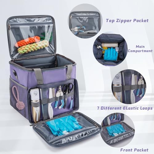 SMYV Pet Grooming Bag for Dog Grooming Supplies, Dog Tote Travel Bag for Pets Grooming Tools Kit Accessories - Light Purple