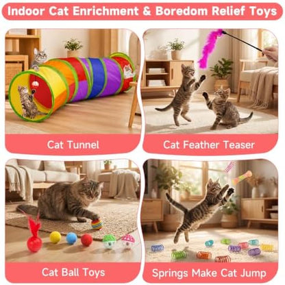 AILUKI 33PCS Cat Toys Variety Pack for Indoor Cats, Kitten Toys Cat Tunnel