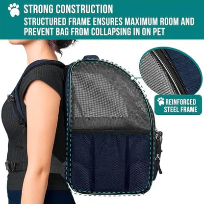 PetAmi Dog Backpack Carrier Airline Approved Cat Pet Puppy Bag, Navy