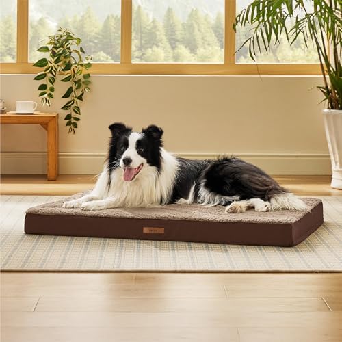 LE SURE Washable Egg Crate Foam Plush Dog Bed Cover, Large 36x27x3in, Brown