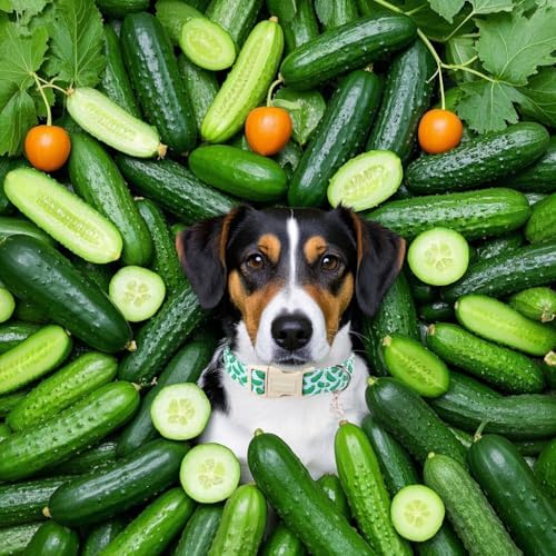 Lionet Paws Summer Dog Collar- Cute Cucumbers Dog Collars with Plastic Buckle,Blue Stripe Light Adjustable Dog Collars for Medium Large Dogs