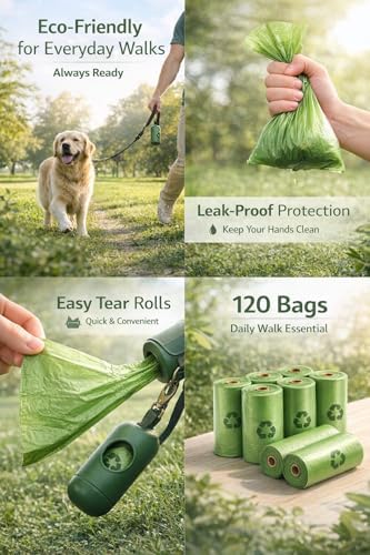 Dog Poop Bags Biodegradable, Leak-Proof, Extra Thick, 120 Count