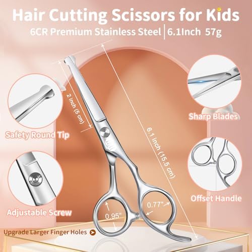 CIICII Kids Hair Cutting Scissors Shears Kit, Safe Round Tip Baby Scissors