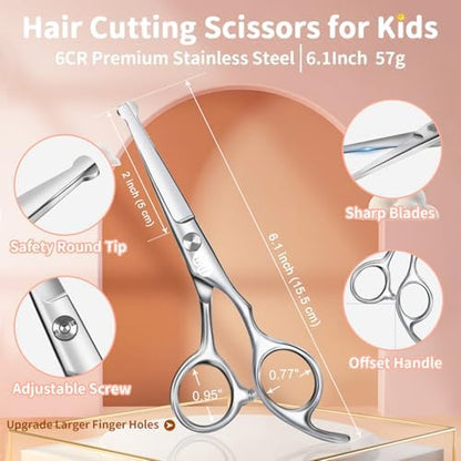 CIICII Kids Hair Cutting Scissors Shears Kit, Safe Round Tip Baby Scissors