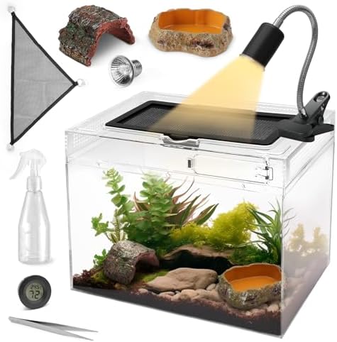 AZV Reptile Tank Starter Kit,8 Piece Escape Proof Hermit Crab Cage XLarge
