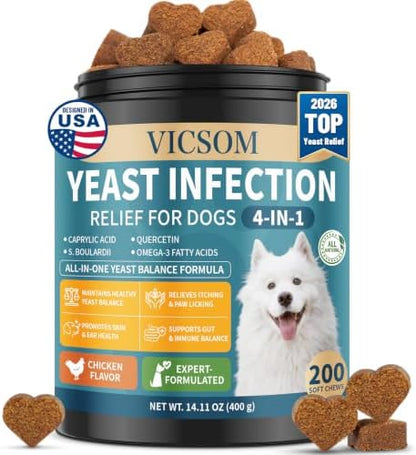 VICSOM Yeast Infection Treatment for Dogs, Itch Relief, 200 Soft Chews