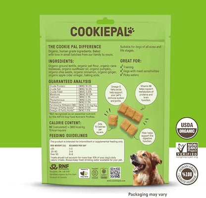 CookiePal Pumpkin Dog Treats with Chia, Human Grade USDA Organic Dog Training Treats, Crunchy Natural Puppy Training Biscuits, 10oz (Pk of 3)