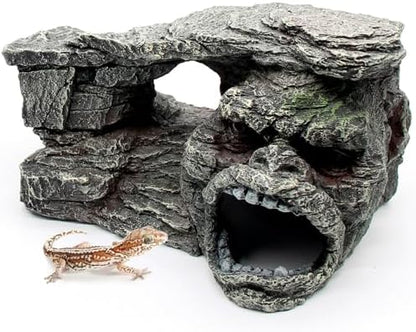 Gecko Hide Shale Scape Step Ledge, Reptile Rock Basking Platform Cave Hideout Tank Accessories Decorations, Great for Reptiles, Amphibians, Leopard Gecko, Snake, Lizard, Frogs, Turtle