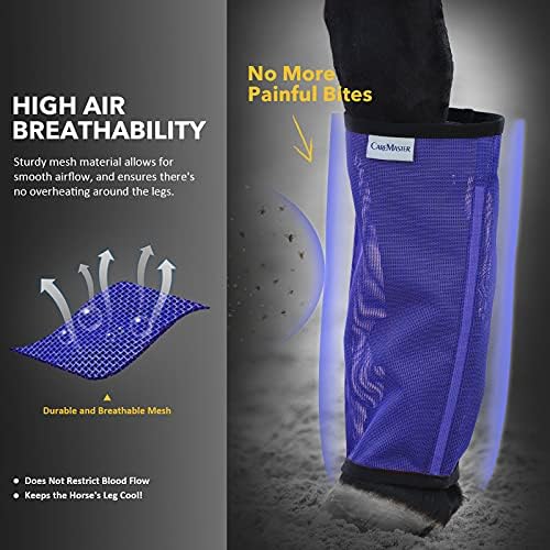 Fine Mesh Fly Boots Loose Fitting & Non-Slip Horse Fly Leggings No More Horsefly Nuisance Greatly Reduce Stomping Breathable with Natural Air Flow (Set of 4)