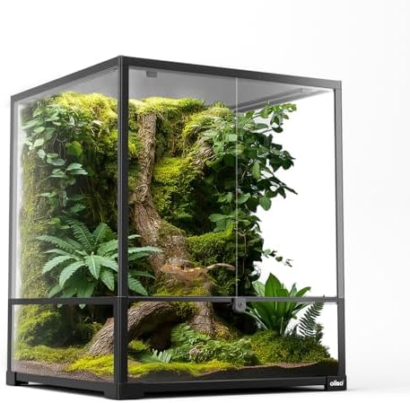 18" x 18" x 24" Glass Reptile Terrarium, Knock-Down Rainforest Reptile Habitat Tank with Front Opening Doors & Top Screen Ventilation, 30 Gallon Vertical Terrarium