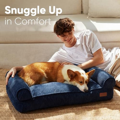 FUKUMARU Dog Couch Bed, Corduroy Cozy Cat Bed, Waterproof, Washable Cover