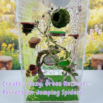 Jumping Spider Accessories - 2 Moss Hideouts & 2 Hemp Rope Bridges