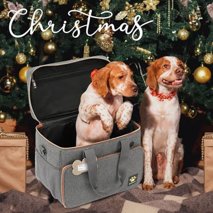 Dog Travel Bag for Traveling| Week Away/Overnight Dog Travel Accessories with Multi-Function Pockets| Travel Set for Dogs and Cats|Ideal Pet Diaper Bag and Pet Gift Kit(Grey)