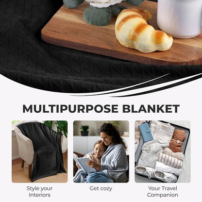 Superior Cotton Blanket, Lightweight, Breathable Bedding, Throw, Black
