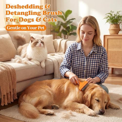 Undercoat Rake & Self-Cleaning Deshedding Brush, Orange