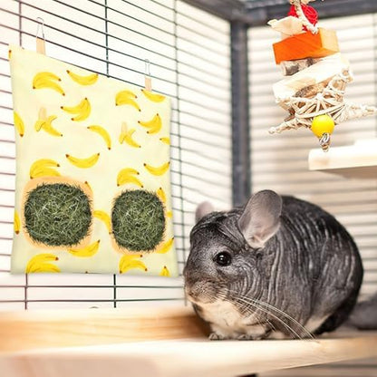 UPINS 3Pack Guinea Pig Hay Feeder Bag,Bunny Rabbit Cage Bag Hanging Holder