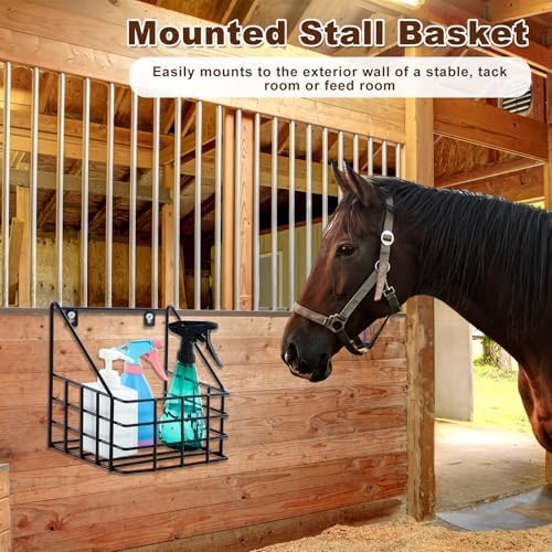 Blulu 10.04 x 9.45 x 6.89 Inches Horse Stable Organizer Large Wall Hanging Baskets Horse Trailer Organizer Wire Baskets for Wall Horse Tack Room Organization for Horse Stall Storage