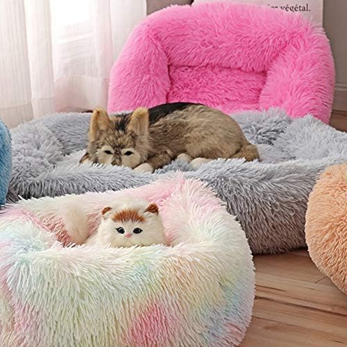 La La Pet® Donut Dog Cat Bed Cozy Cave Pet Bed Burrow Dog Bed Calming Cuddler Self-Warming Pet Bed Soft Plush Pet Cushion Improved Sleep for Cats Small Medium Dogs Brown L