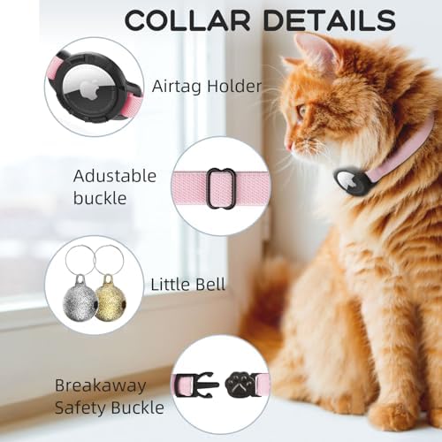 AirTag Cat Collars, Stretchy Collar with Apple Air Tag Holder and Bell
