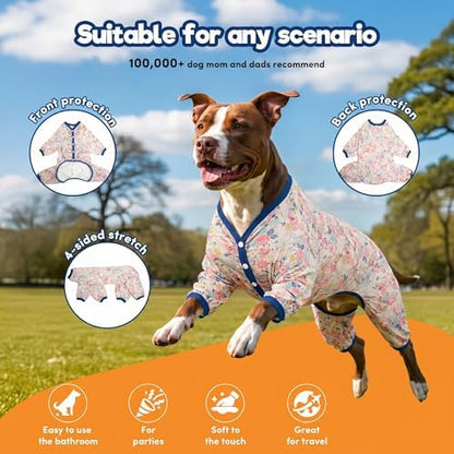 LovinPet Large Dog Pajamas, Adorable Spring Flowers Print, Pink, L